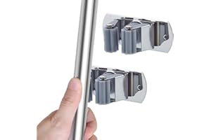 GRIZEF (2er-Pack)Moppbesenhalter,SUS304Edelstahl-Moppbesenhalter-Organizer,rutschfeste Schrauben,an der Wand montierter Mop-Organizer,Lagerregal-Clip,Allzweck-Organizer-Werkzeug für Hauswäsche,Badezimmer