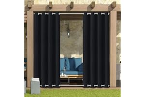 LiveGo Cortinas de Exterior Resistentes a la Intemperie,Cortinas para Exteriores Opacas con Aislamiento térmico para Exteriores para jardín,Patio,Puerta,Gazebo,pérgola,balcón,Negro,1 Pieza|132x213cm