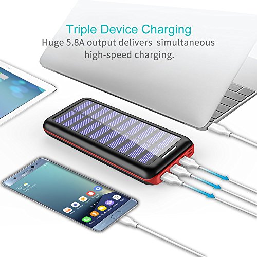Batterie Externe AKEEM Am  liorer 24000mAh Chargeur Solaire Portable avec Deux Entr  es Lighting et Micro  et 3 Ports USB de Power Bank Batterie pour 
