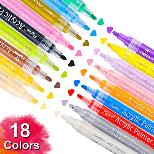 Plumas de pintura acrílica, Hotchy 18 colores Pinturas acrílicas impermeables de alta calidad Marcador para piedras Álbum de recortes Álbum de fotos de bricolaje Álbum de recortes, piedra, lienzo