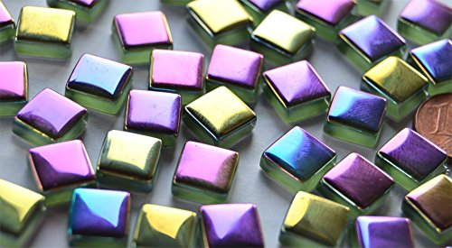 50 St. Glas Mosaiksteine schimmernd in Spektralfarben 1x1 cm ca. 40g
