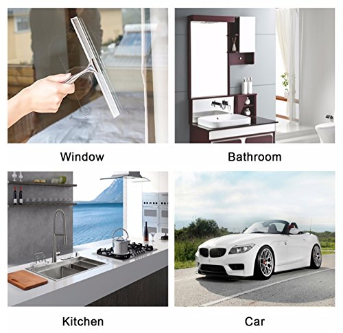 Budget&Good Duschabzieher Edelstahl Fensterabzieher Squeegee für Spiegel Badezimmerwischer mit Wandaufhänger starken Saughaken - 7