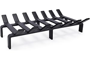 WILLOW WEAVE 17“ Fireplace Grates Non-Assembly Fire Grate Wood Stove Grate Rack Stove Burning Rack Heavy Duty Solid Steel 7-Bars Firewood Holder for Indoor Hearth Outdoor Firepit Matt Black