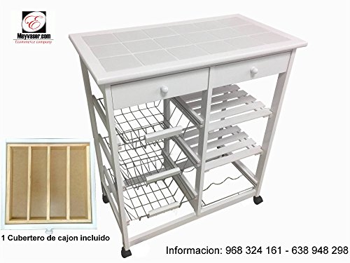 Mueble Gestion à légumes Corbeille à Fruits Bahia 3 Blanc + 1 Range-Couverts Inclus