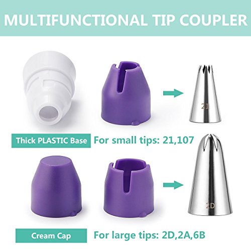 SveBake Spritzbeutel Set – 100 Stück 38cm Einweg Spritzbeutel mit 6 Spritztüllen + 1 Quick Koppler + 12 Spritzbeutel Krawatten für Kuchen, Keksen und Torten Deko - 4