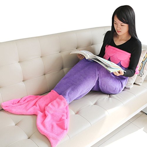 Tagesdecke Fleece Decke Schlafsack Meerjungfrau Schwanz-flosse Kuscheldecke Mädchen Kostüm perfekt für alle Jahreszeiten (Rosa-lila, Small)