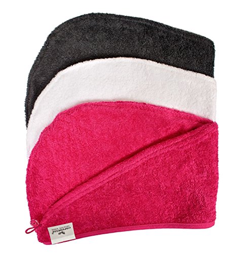Haar Turban – weiß – 100% BW – aufsetzen – einwickeln – zuknöpfen – Kopfhandtuch – Frottierturban – Badeturban – Handtuch für Haare – Original von Carenesse - 5