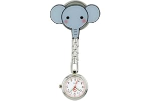 Mixe Sliver Women's Girls' Cute Lovely Cartoon Pattern Luminous Pointer Nurse Clip-on Fob Brooch Hanging Analog Quartz Chain Luminous Pocket Watch