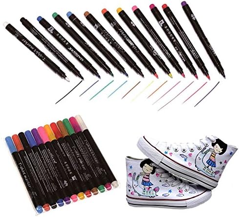 Iware 12 Fabric Marker Pens Permanent Colors For Textile T-Shirt Shoes
