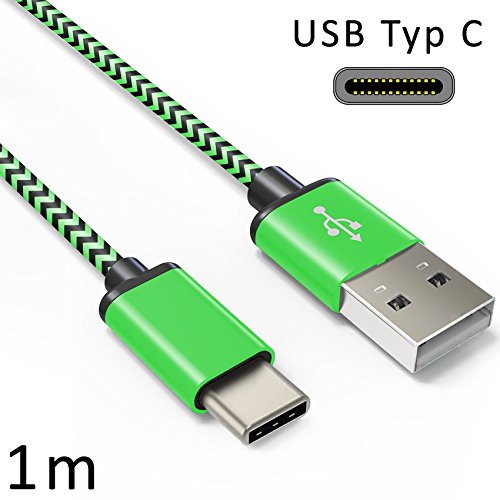 Original COVERLOUNGE - Nylon USB Typ C Kabel / Datenkabel / Ladekabel [2.1 A] für alle Samsung Smartphones mit USB Typ C Anschluss | Farbe: grün | Länge: 1 Meter / 1m