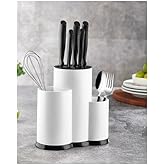 Rotanev Countertop Knife Holder And Bucket Organizer White