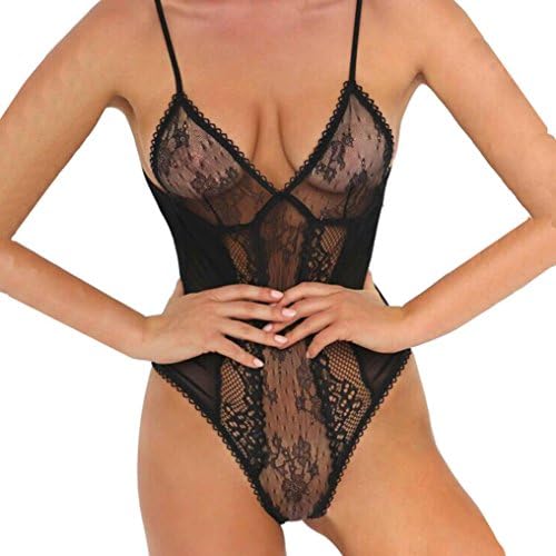 uBabamama Sexy Lingerie Sexy Lingerie,uBabamama Babydoll Strap Teddy Backless Nightwear Bodysuit Lace Underwear (S, Black)