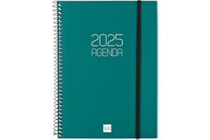 Finocam - Agenda Espiral Opaque 2025 Semana Vista Horizontal Enero 2025 - Diciembre 2025 (12 meses) Verde Español