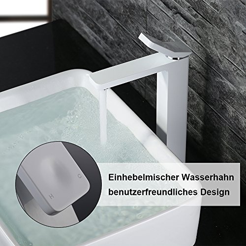 Homelody Weiss Lack Hohe Wasserhahn Bad Armatur Einhebel Waschtischarmatur Einhebelmischer Waschbeckenarmatur Badarmatur f.Badzimmer - 2