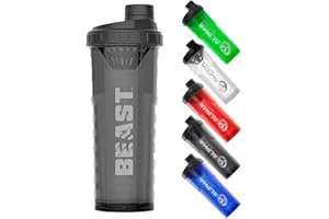 Alpha Designs | 1l Protein Shaker Bottle 1000ml Protein Shake Mixer | Leakproof Screw Cap | Beast Black