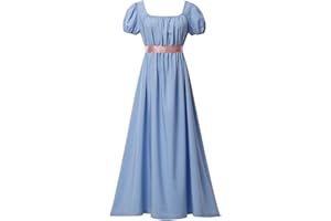 COSDREAMER Damska średniowieczna wiktoriańska sukienka retro z wysokim stanem w stylu retro z falbanką i bufiastymi rękawami