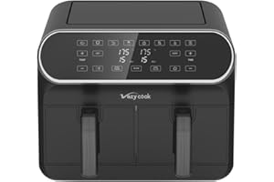 LAZY COOK Freidora Aire Doble Cestas - Freidora de Aire 8L 1700W - Air Fryer con 6 Programas 2 Cestillos Temperatura Dual Cesta Antiadherente sin BPA PFOA, Pantalla Tactil (4L x 4L)