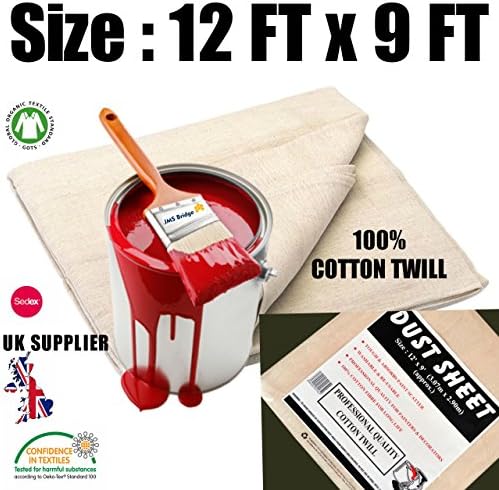 10 x Extra Large 100% Cotton Twill Dust Sheet. Size :12ft x 9ft / 3.50m x 2.60m Approx *** Pack of 10*** (10xCT129)