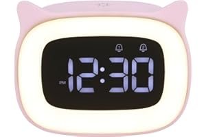 Kinberry Digital ChildrenS Alarm Clock With Night Light - Light Alarm Clock for Girls Boys Teenagers School Back To School Gifts 18 Ringtones Dual Alarms Snooze Modes 12/24 Hours, Pink