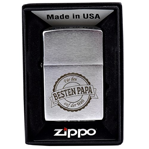 Zippo mit Gravur „Bester Papa der Welt“ auf Chrome Brushed Benzinfeuerzeug – Geschenk – Vater – Vatertag - 3