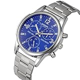 Retro mechanische Automatik Armbanduhr Herren Damen Uhr Edelstahl Armband Metallarmband Metallband Analog Automatikuhr Herrenuhr Damenuhr Unisex Skelett Sportlich LANSKIRT (Blau)