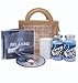 Produktbild Spa Relax CD Musik Geschenk Auswahl Geschenkset by Regent House; jute täschen beinhaltet Körperpeeling mit ätherischee Öle, badesalz und ein keramik Öl verbrenner mit teelicht