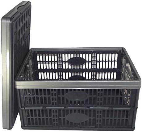 2 X PLASTIC FOLD FLAT STACKABLE STORAGE CRATES BOXES 32LT MULTIBUY SAVER by PAYLESS TRADING®