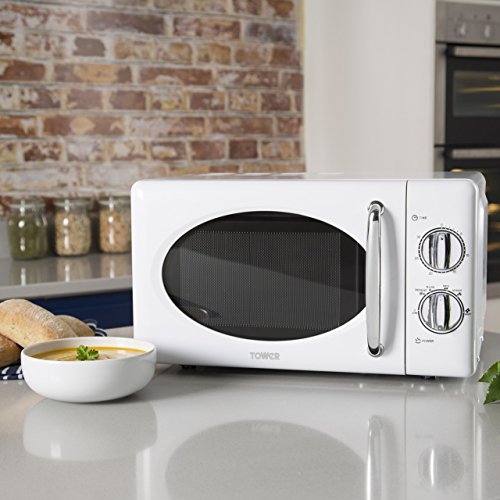 Tower T24017 Manual Solo Microwave with Full Stainless Steel Interior, 800 W, 20 Litre, White