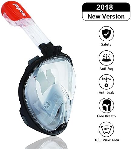 roadwi Snorkel Mask, Full face Snorkeling Gear 180 Degree Viewing Diving Mask Smooth Breathing Anti-Fog Anti-Leak Design Compatible With Action Camera Mount & Drawstring Bag(Black, S/M)