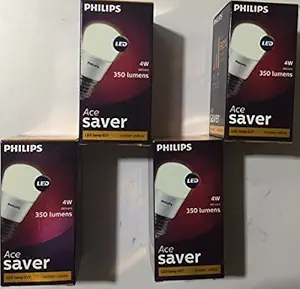 PHILIPS 4W E27 3000k 350 Lumens Ace Saver LED Lamp, Golden Yellow/Warm White - Pack of 4