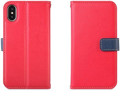 Apple iPhone X Case, Casemania Leather Wallet Case Protector Flip Cover with Kickstand Card Holder Card Slots Red PU Leather for iPhone X (Red)