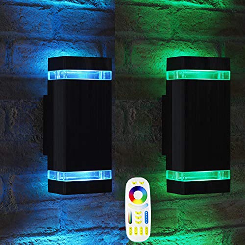 Mi.Light wowlite RF Remote Control RGB Colour Changing LED Double Up and Down Wall Outdoor Light,White Temperature RGB+CCT Exterior Wall Light (2X Wall Light 8W & 1 Remote)