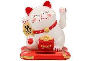 akaddy Cute Shaking Hands Solar Lucky Fortune Cat Wealth Waving Figurines (White)
