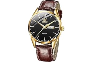 OLEVS Men Watch Leather Strap Classic Dress Large Face Analog Quartz Date Luminous Waterproof Gents Wrist Watch