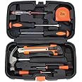 Household 9 Hand Tool Kit - Mechanic Tool Set Home Repair Tool Kit with Storage Case Screwdriver Hammer Measurring Tape(2m) Utility Knife Set Hardware Tool Kit for DIY Projects/Homeowner/Handyman