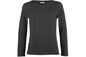Aelstores T-shirt uni à manches longues et col rond pour fille de 5 à 14 an