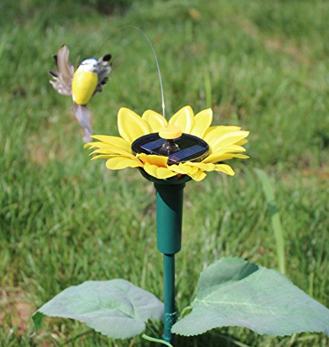 Kungfu Mall Solar Power Künstliche Sonnenblume Kolibri Rotation Flatternde Vogel Garten Dekoration - 2