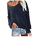 Produktbild Berimaterry Damen Langarmshirt Mode V-Ausschnitt Einfarbige Waffel Strickoberteil Lose Tasche Schulterfrei Pullover Große Größen Pulli Bluse Sweater für Frauen
