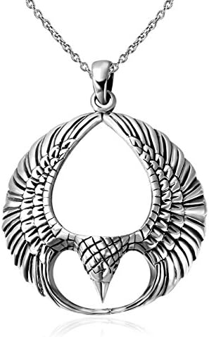 925 Sterling Silver Oxidized Spread Open Phoenix Wings Pendant Necklace 18"