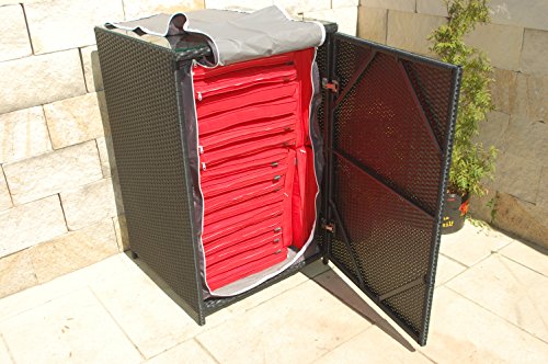 PolyRattan Kissenbox DEUTSCHE MARKE — EIGNENE PRODUKTION 8 Jahre GARANTIE Garten Möbel incl. Glasplatte für 20 Sitzkissen Ragnarök-Möbeldesign ( Schwarz ) Gartenmöbel Gartentisch Aluminium Rattan Beistelltisch, Stehttisch - 2