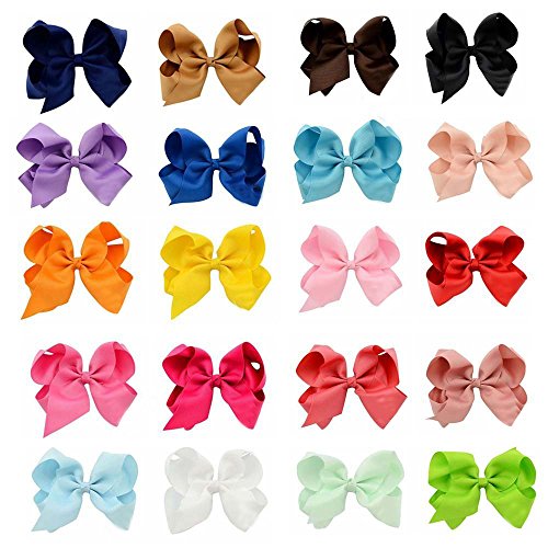Ambielly 20Pcs Baby Girl Headbands Grosgrain Ribbon 6" Large Boutique Hair Bows Alligator Clips For Teens Kids (20 Solid Colors 6")