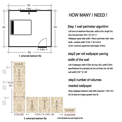 QIHANG Qualitäts-Silber Grau Viktorianischer Damast Geprägte Strukturierter nichtgewebte Tapete Rolle 0.53m (20,8 „) * 10m (32.8 ‚) = 5.3㎡ (57 sq feet) - 8