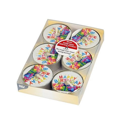 Preisvergleich Produktbild Teelichte "Happy Birthday" - 6 Stück
