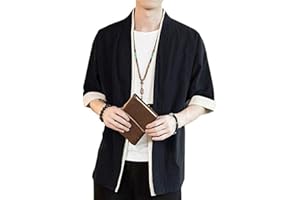 PENGGENGA Uomo Cappotto Kimono Giapponese Mens Vintage Cloak Cotton Linen Blends Loose Fit Short Coat Jacket Cardigan