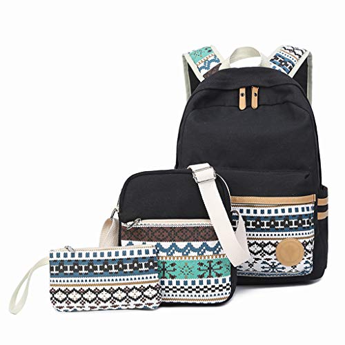 Preisvergleich Produktbild XHHWZB Baumwoll-Segeltuch-Schulrucksack-beil... Daypack-Umhängetasche für Teenager-Mädchen-Jungen (Farbe : Schwarz)