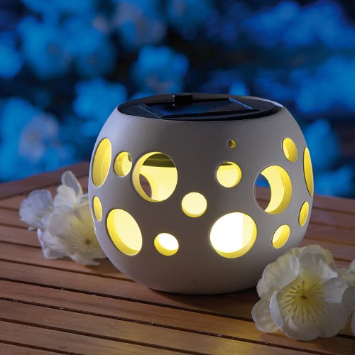 Lunartec Solar-LED-Leuchte „Kugel“ aus edlem Ton, weiß - 3