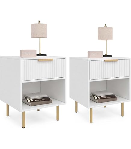 Set Di 2 Comodini Shabby Chic Bianchi - 40x30x55 Cm, Con Cassetto E Ripiano, MDF, Per Camera Da Letto