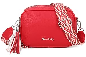 OLIVIA WONG Bolso bandolera mujer pequeño de cuero PU dos compartimentos y dos bandoleras, bolso mensajero para cruzar polipiel regalo original para mujer