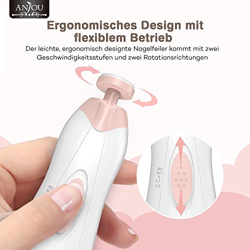 Baby Nagelknipser, Anjou Elektrische Baby Nagelfeile, sechs Feilaufsätze (sicheres Hautschützen, für nächtliche Benutzung) Weiß - 4