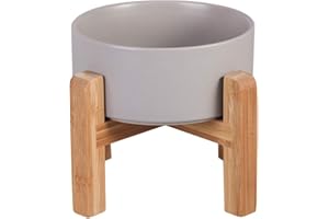 HCHLQLZ Gris Hauteur Porte-gamelle Surélevée Pet Gamelles pour Chien et Chat Gamelles Chien Chat Céramique avec Bambou Support en Bois